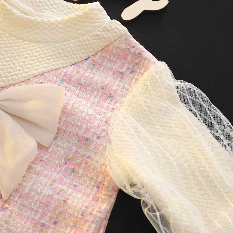 Elegant Childrens Dresses For Girls Fashion Bow Long Sleeve Princess Kids Birthday Party Dress Spring Soft Baby Clothes Outfit X250220