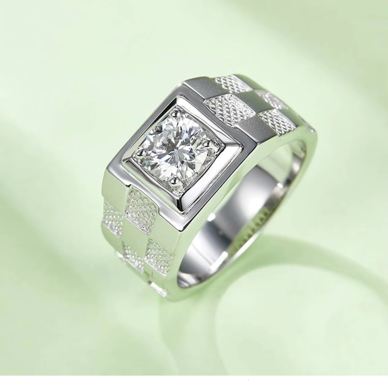 Wholesale Trendy Men Wedding Sier Mens Minimalist Hip Hop Round Cut Moissanite Dia Rings