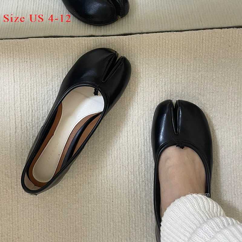 IPPEUM Tabis Black Ballets Flats Split Toe Mary Janes Plus Size 44 Dress Loafers Ballerina New Shoes Women Y250220