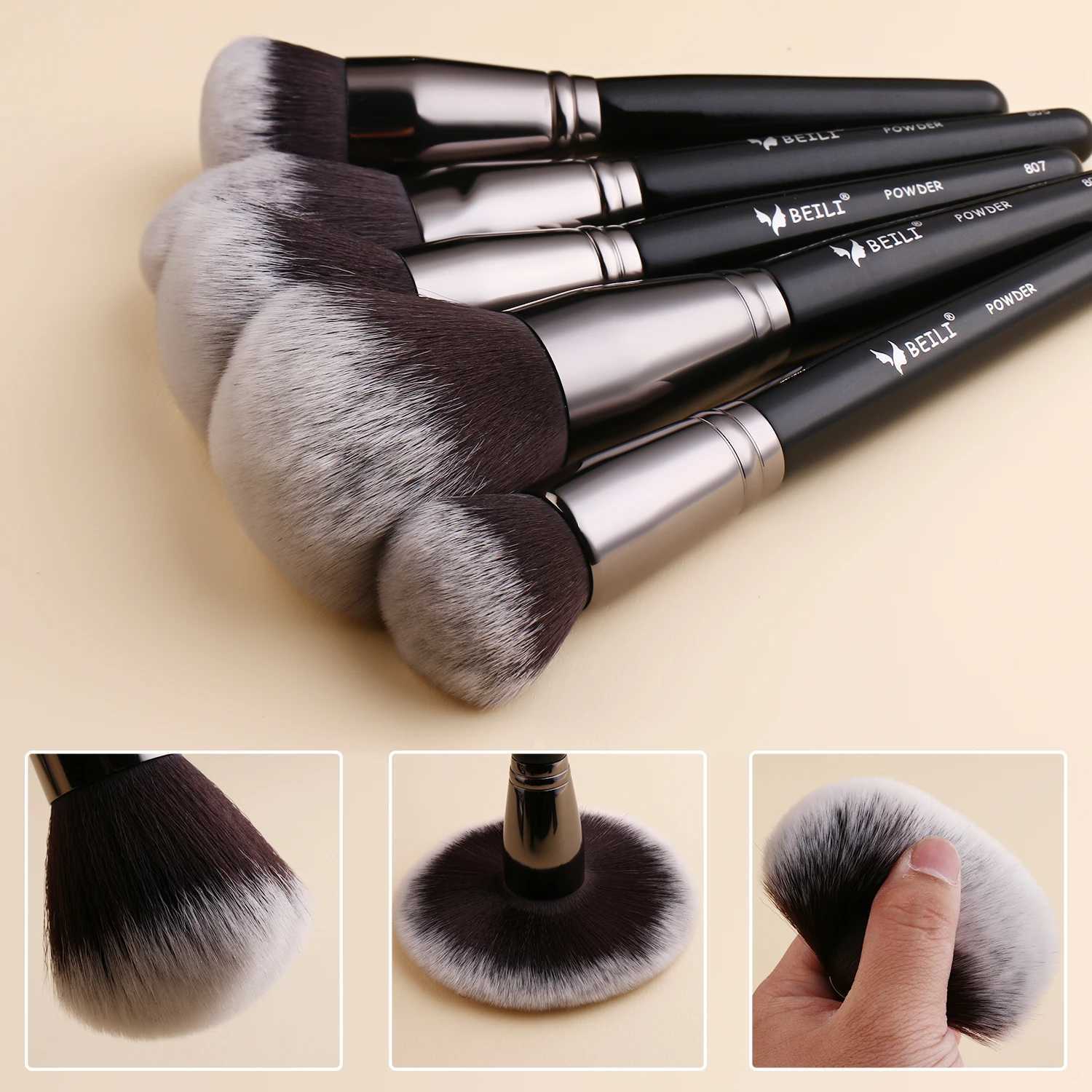 BEILI Luxury Black Professional Makeup Brush Set Big Powder Makeup Brushes Foundation Natural Blending Makeup Brushes W250221