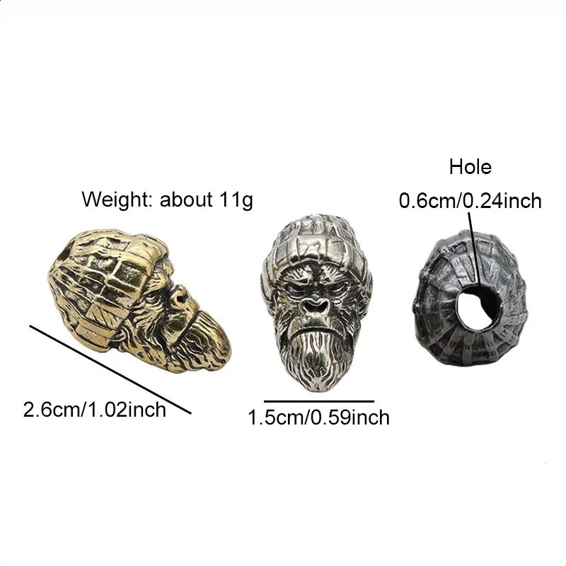Woolen Hat Gorilla Head Sculpture White Brass Knife Beads Orangutan EDC DIY Woven Paracord Lanyard Charms Pendants Accessories 250213