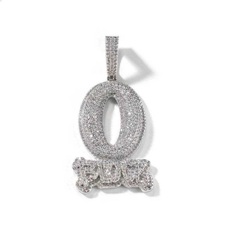 Hip Hop Prong Setting CZ Stone Bling Iced Out Solid O BLOCK Letter Pendant Necklace for Men Rapper Jewelry Gold Silver Color 250220