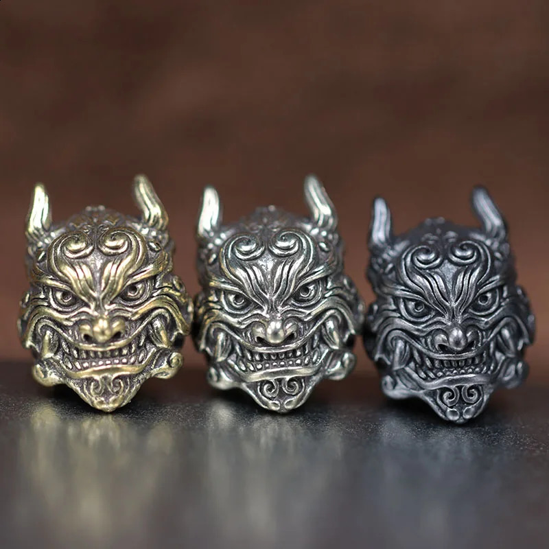 Mahakala Head Sculpture Brass Knife Bead EDC Outdoor DIY Umbrella Rope Accessories Hand Woven Bracelet Pendant 250213