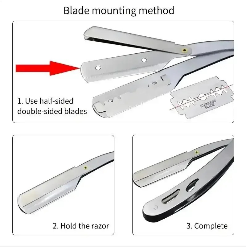 Mens Professional Barber Razor Manual Shaver Straight Edge Stainless Steel Folding Shaving Shave With Blade 250217