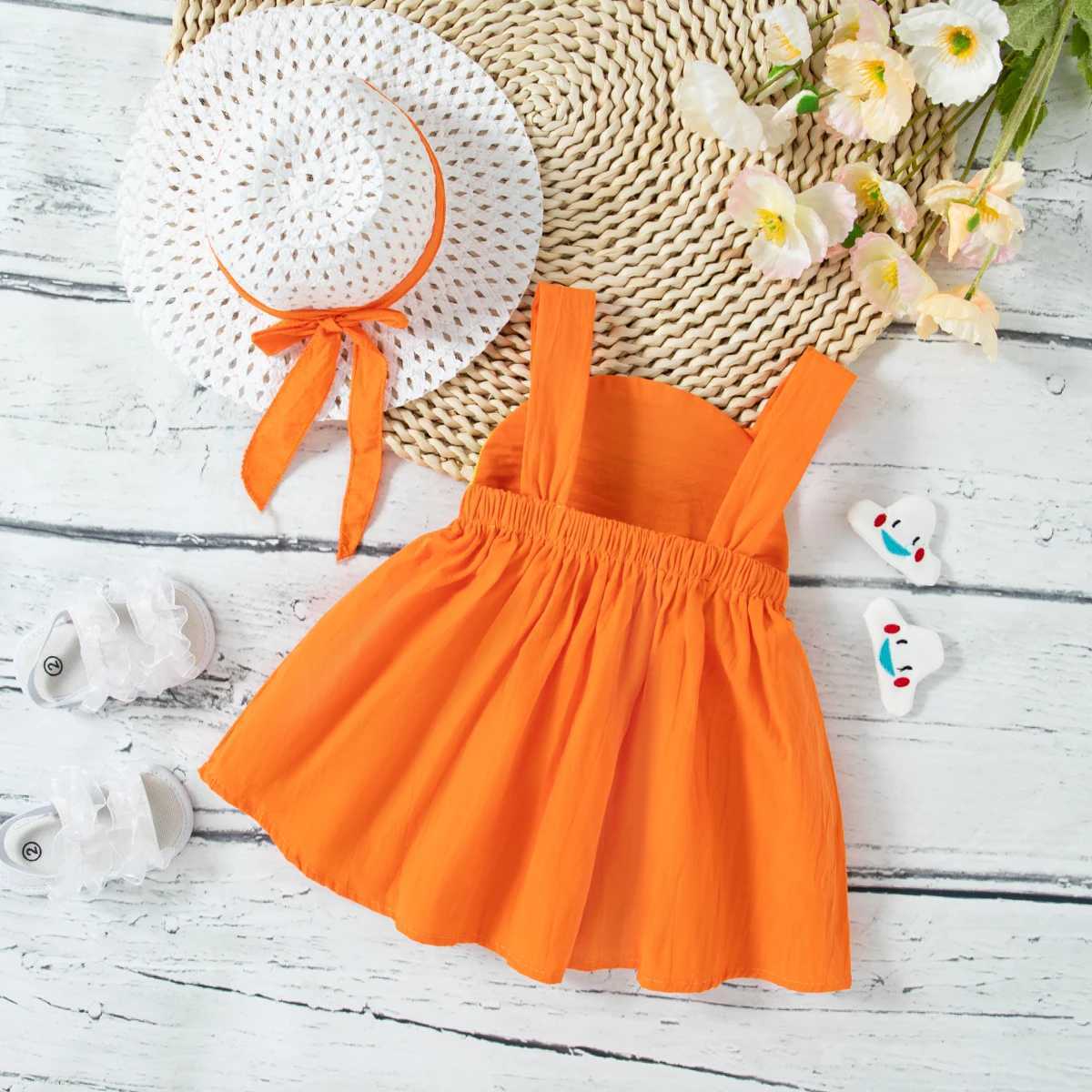 2-piece summer childrens girls dress comfortable rainbow cotton baby dress high-quality childrens clothing hat free childrens clothing X250220