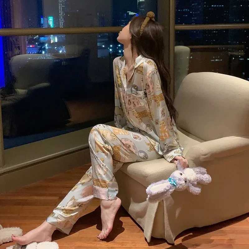Large Size cartoon Spwear Loungewear Women Autumn and Winter Pajamas ladies Long Sve Long Trousers nightwear HomeWear 2pcsXJ250220