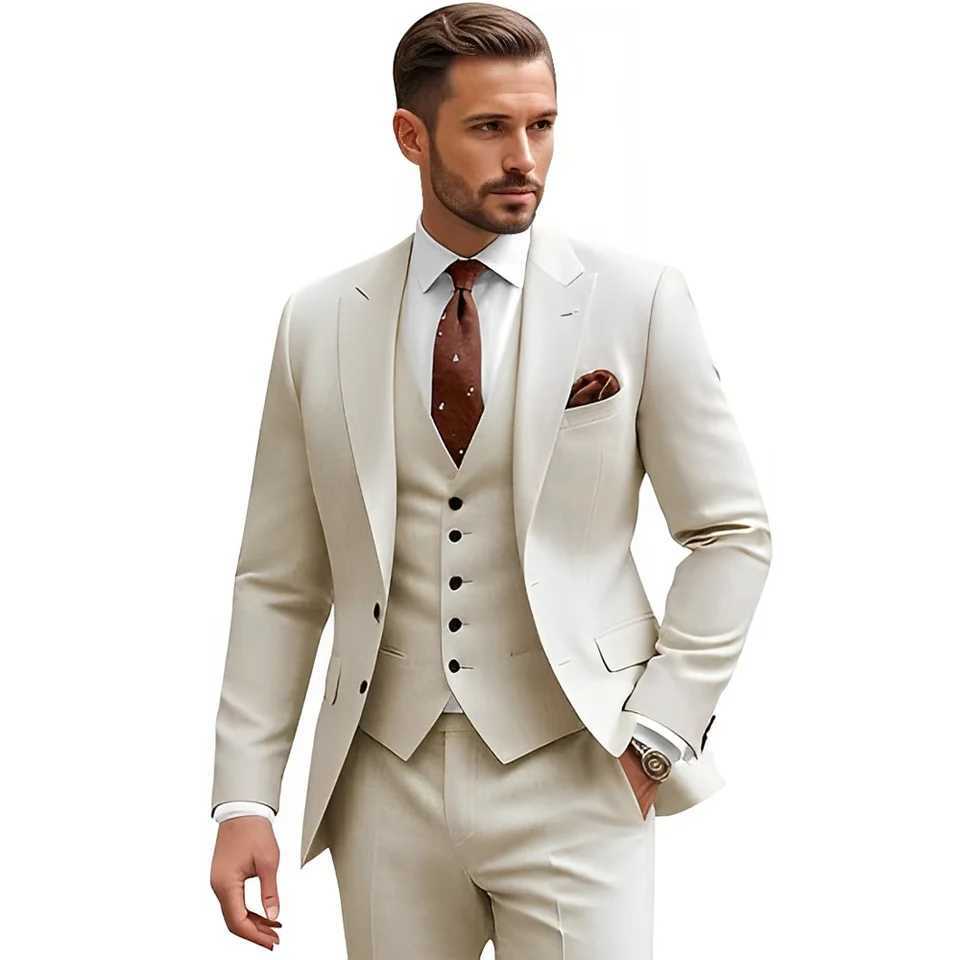 Mens Slim Fit 3 Piece Suit Sets Wedding Suits 2 Button Blazer Peak Lapel Solid Suit Single Breasted Vest Pants X250220