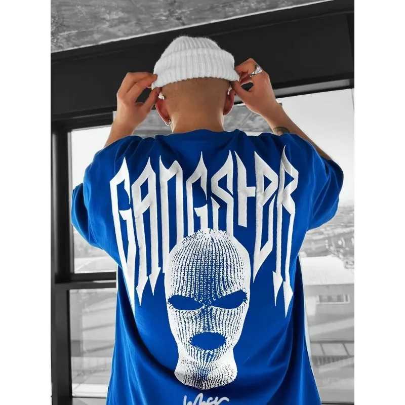 24/25 High-quality American High Street Masked Person Printed T-shirt for Men Oversized Loose Harajuku Short Sleeved Tops W250220