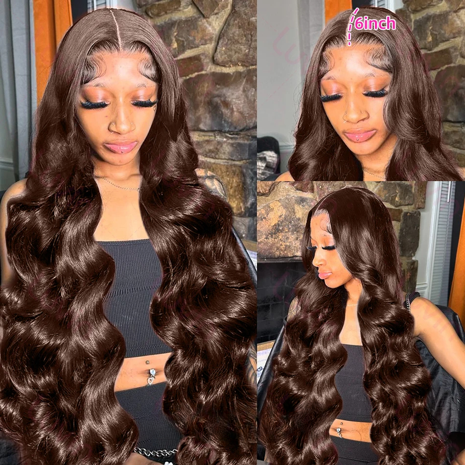 Free shipping 40 Inch Biazilian Chocolate Brown Body Wave 13x4 Transparent Lace Front Human Hair 200% Density Colored Synthetic Wig for Women