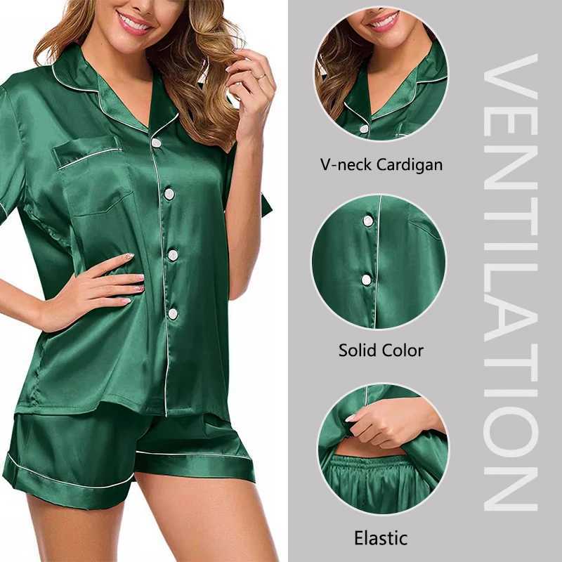 Women Silk Pajamas Set Button down Tops and Trousers Two-Piece Suit Spwear Loungewear Solid Pajama Ladies Nightwear HomewearXJ250220
