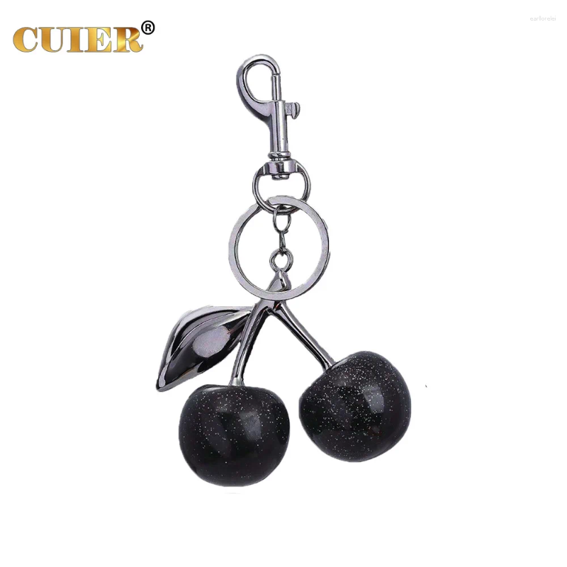 Keychains 1Pc Cute Pearl Bracelet Cherry Fruit Keychain Bag Charm Black Red Jelly Cherrys Key Chain ddmyMon