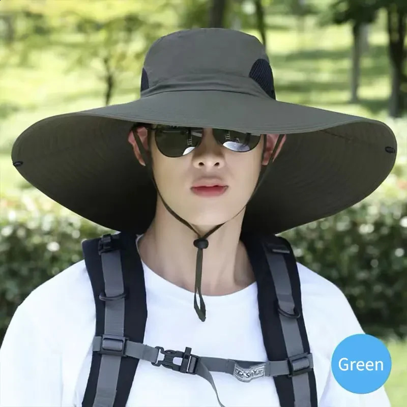 Summer 15CM Large Brim Sun Hat Men Women Breathable Fishing Caps UV Protection Mesh Fisherman Hiking Outdoor Beach Cap 250210