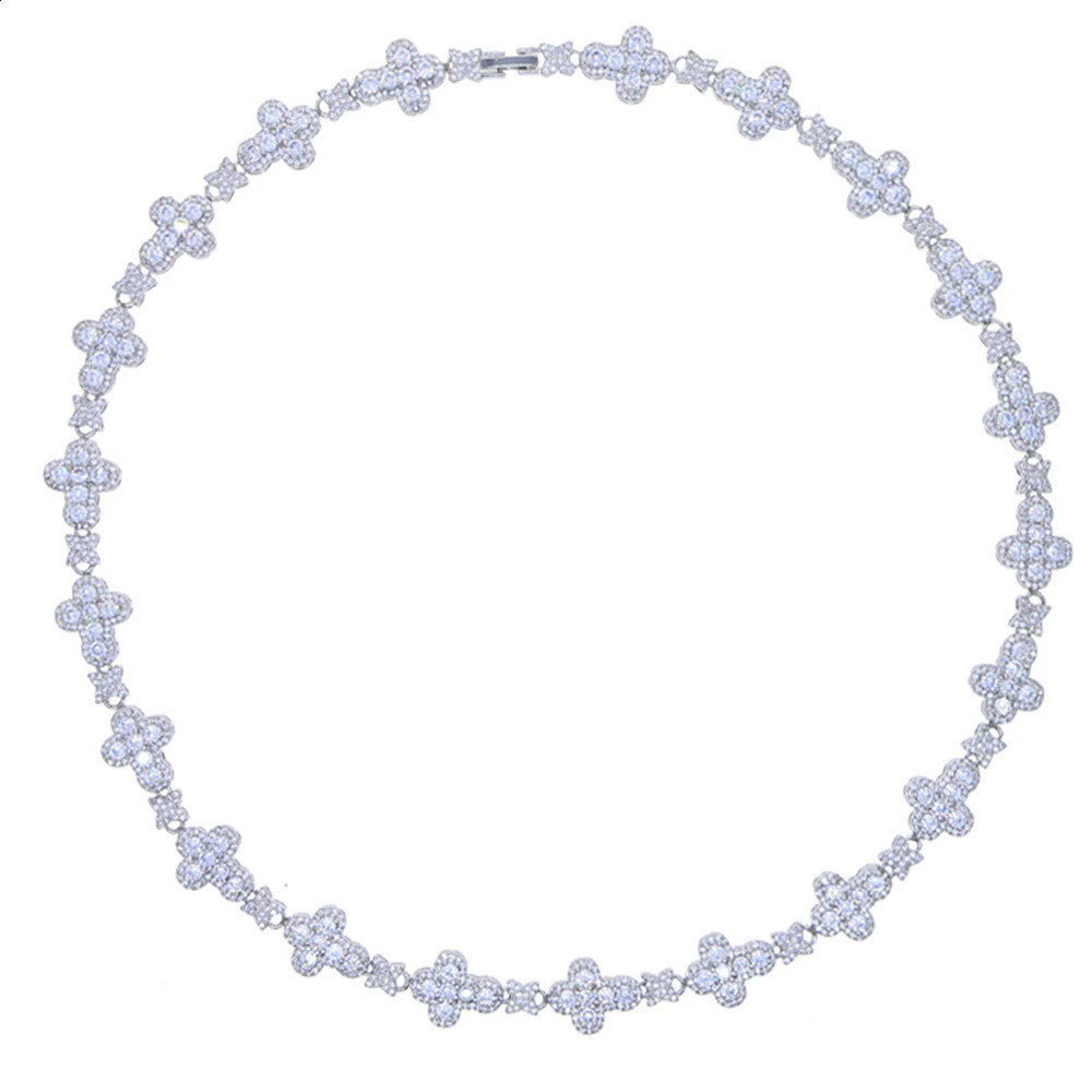 Iced Out Cross Necklace for Men Women Bling Silver Color Cubic Zirconia Charm Star Link Chain Hip Hop Jewelry 250220