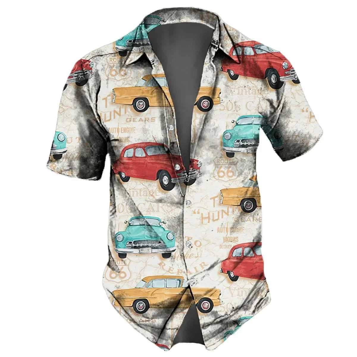 Mens Shirt Route 66 Retro 3D Fashion Mens Hawaiian Shirt Short Sleeve Street Clothing Button Top Daily Party Mens Wear W250220