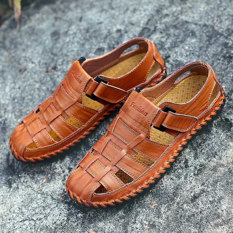 New Arrival Classic Brand Trend Brown Mens Sandals Handmade Soles Durable Mens Camping Beach Shoes Anti Slip Hollow Casual Shoes T250220