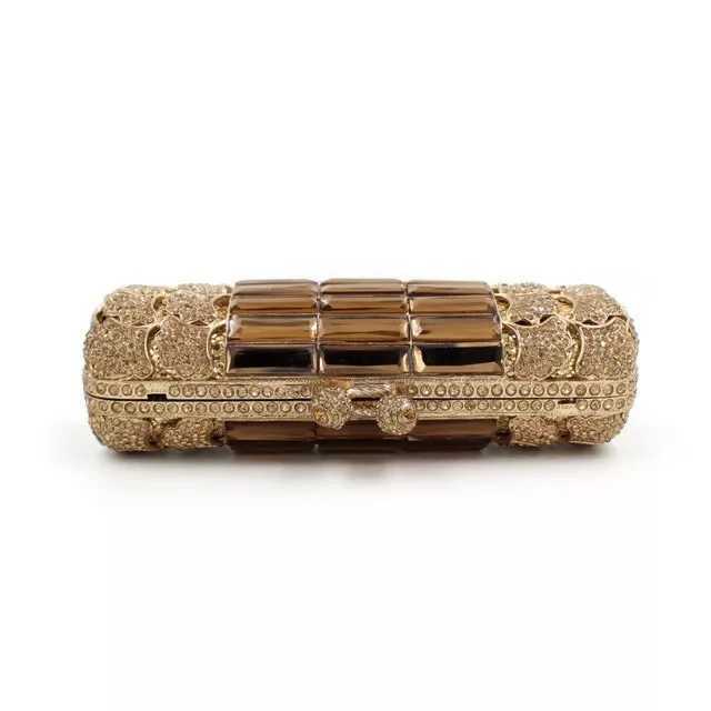 Metal Diamond Evening Bag Golden Apricot Brown Glass Diamond Clutch Bag Cylindrical Bag Luxury Designer Handbags Elegant Bag Z250220
