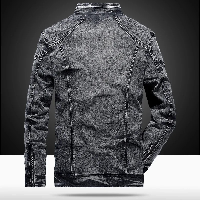 Vintage Mens Denim Jacket Solid Casual Jeans Coat Fashion Stand Clothes for Men Black Blue Bomber ZL179 250212