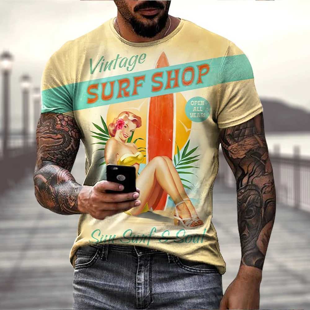 Summer Classic Retro Fashion Casual T-shirt Mens 3D Printed T-shirt Short Sleeve Round Neck Comfortable Top W250220