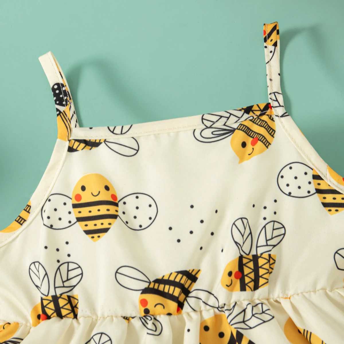 Baby Clothes Girl Summer Bee Pattern Beach Sling Baby Girls Dresses Cute Casual Girl Kids Dress With Hat X250220
