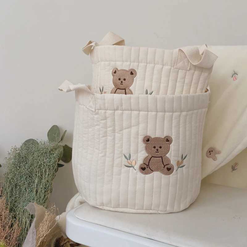 INS Baby Bags Cute Bear Embroidery Diaper Bag Caddy Nappy Cart Storage Mummy Maternity Bag for Newborn Diapers Toys Organizers X250220
