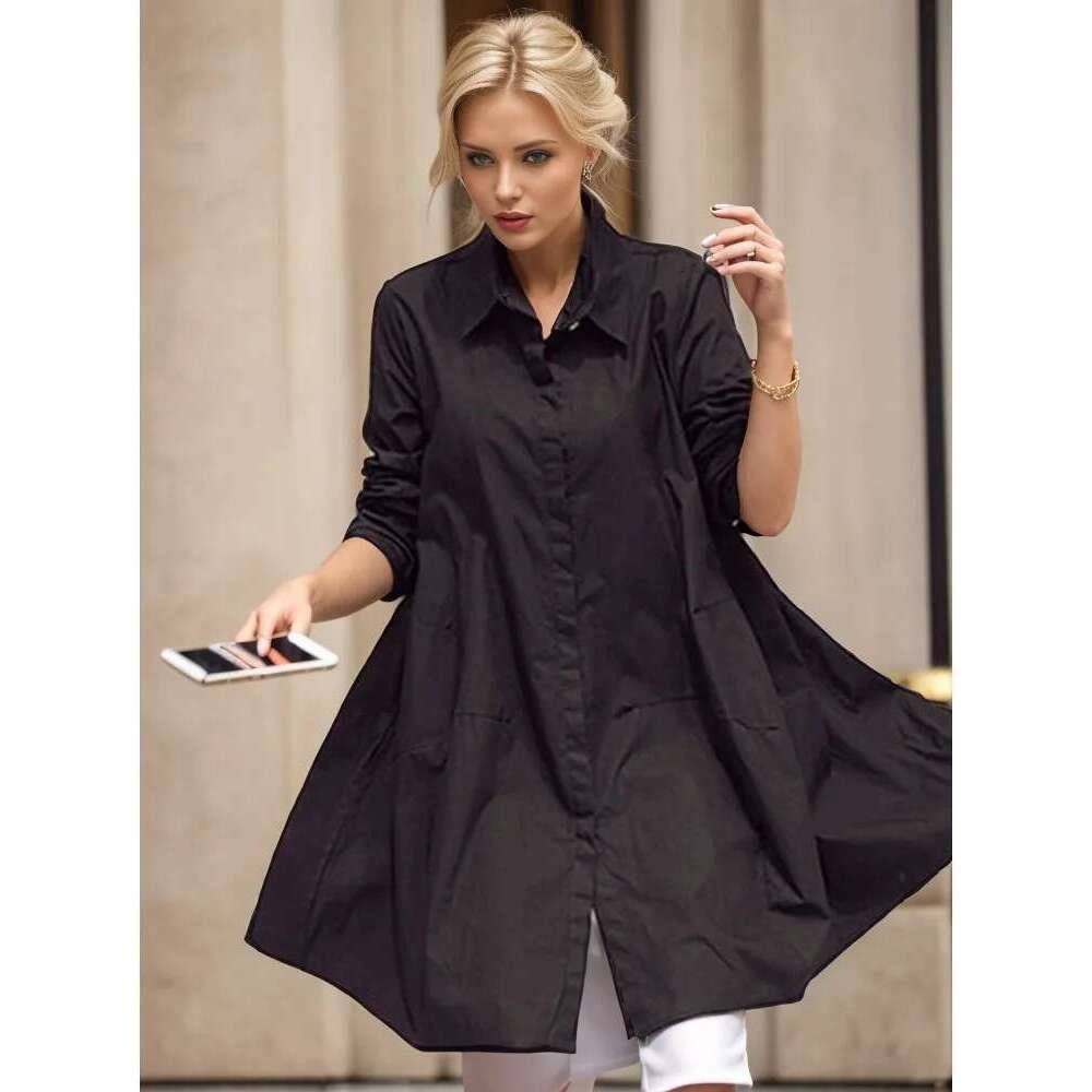 White Casual Women 2024 Autumn Korean Fashion Mid Length Winter Loose Long Sleeves Femal Blouses