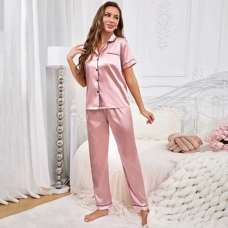 Womens Satin Pajamas Pj Set Autumn Soft Button-Down Long Sve Tops Long Pants Spwear Loungewear 2 Piece Pyjama FemmeXJ250220