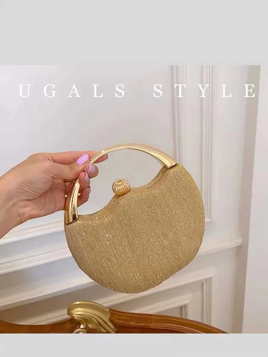 Luxury Gold Metal Handle Womens Handbag Fashion Glitter Shiny Evening Bag Wedding Party Clutch Purse Shoulder Crossbody Bag Z250220