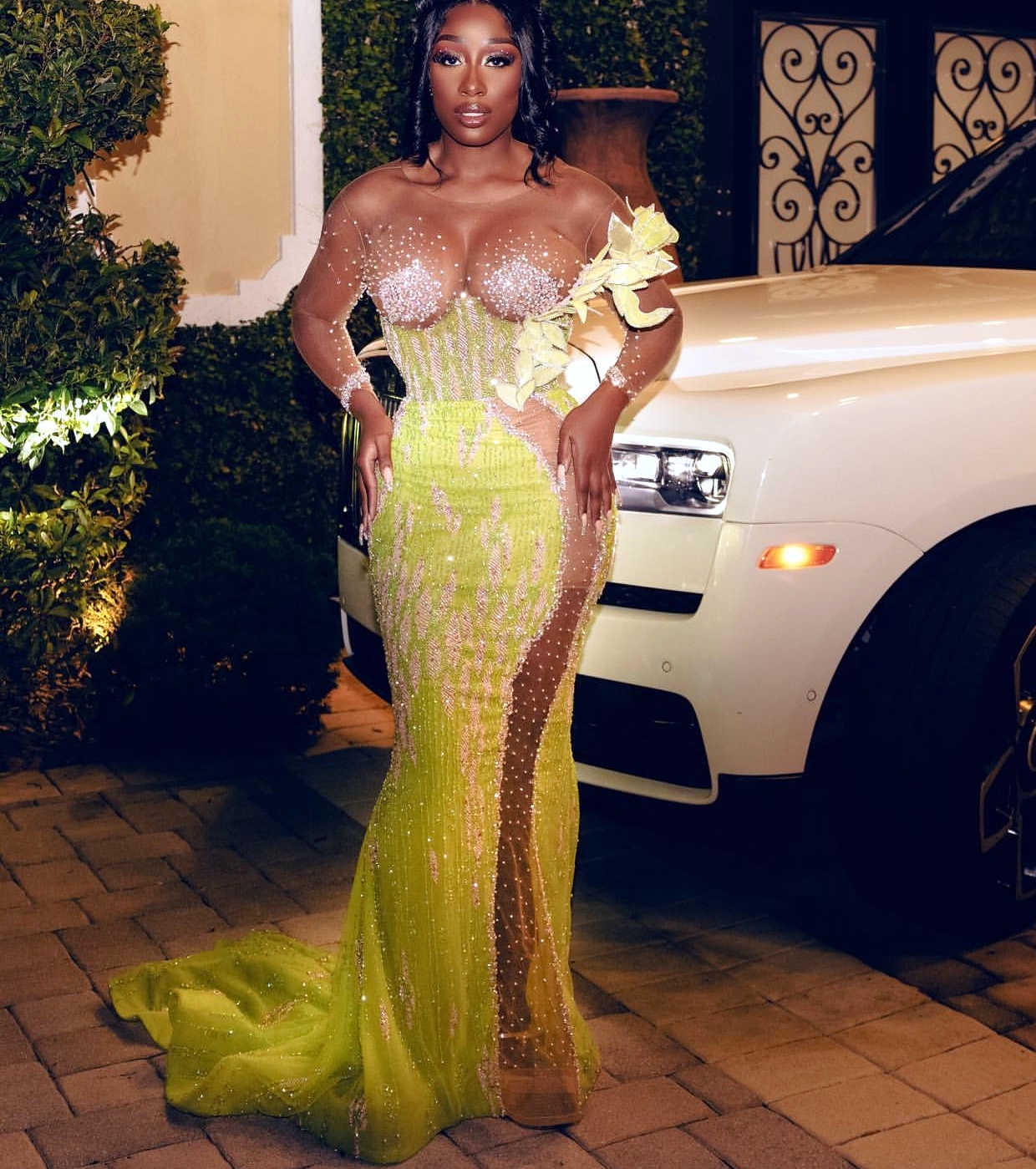 Yellow Green Mermaid Prom Dresses 2025 Florals Beaded Sequined Evening Formal Party Second Birthday Engagement Gowns Plus Size Dress For Special Occas
