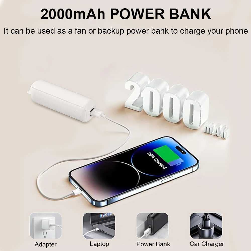 Electric Fans Portable Fan Mini Handheld Fan 2000mAh USB Rechargeable with Handy Power Bank Small Hand Held Foldable Pocket Fan for Travel H250220