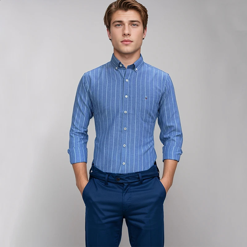 100 Cotton Men Oxford Shirts Long Sleeve Casual Plaid Soft Regular Fit Formal Dress Shirt Social Blouse Male Clothes S7XL 250220