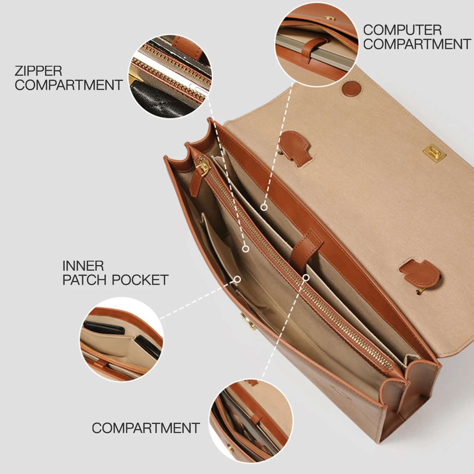 ITAMOOD Vintage Briefcase, Commuter Large Capacity Handbag, Original Leather Crossbody Bag