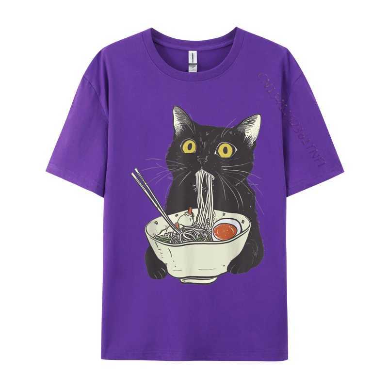 Funny Cat Eating Ramen Vintage Japanese Noodles Geek Normal All Cotton Mens Tops T Shirt Casual Tees 2024 Hot Sale T Shirts W250220