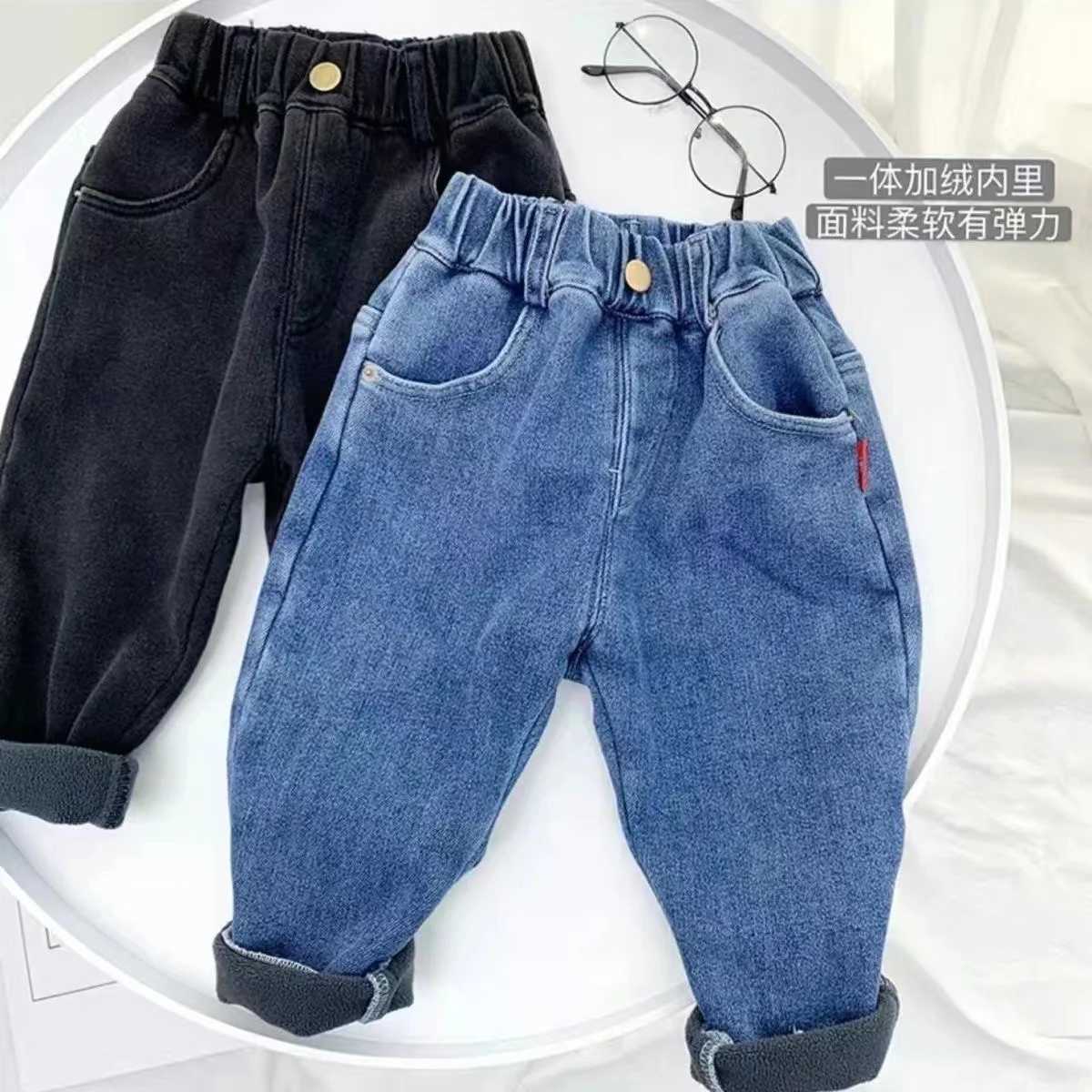 Baby Winter Jeans Children Thick Velvet Warm Denim Pants for Girls Slim Leggings Kids Blue Fleece Trousers 2024 New Z250220
