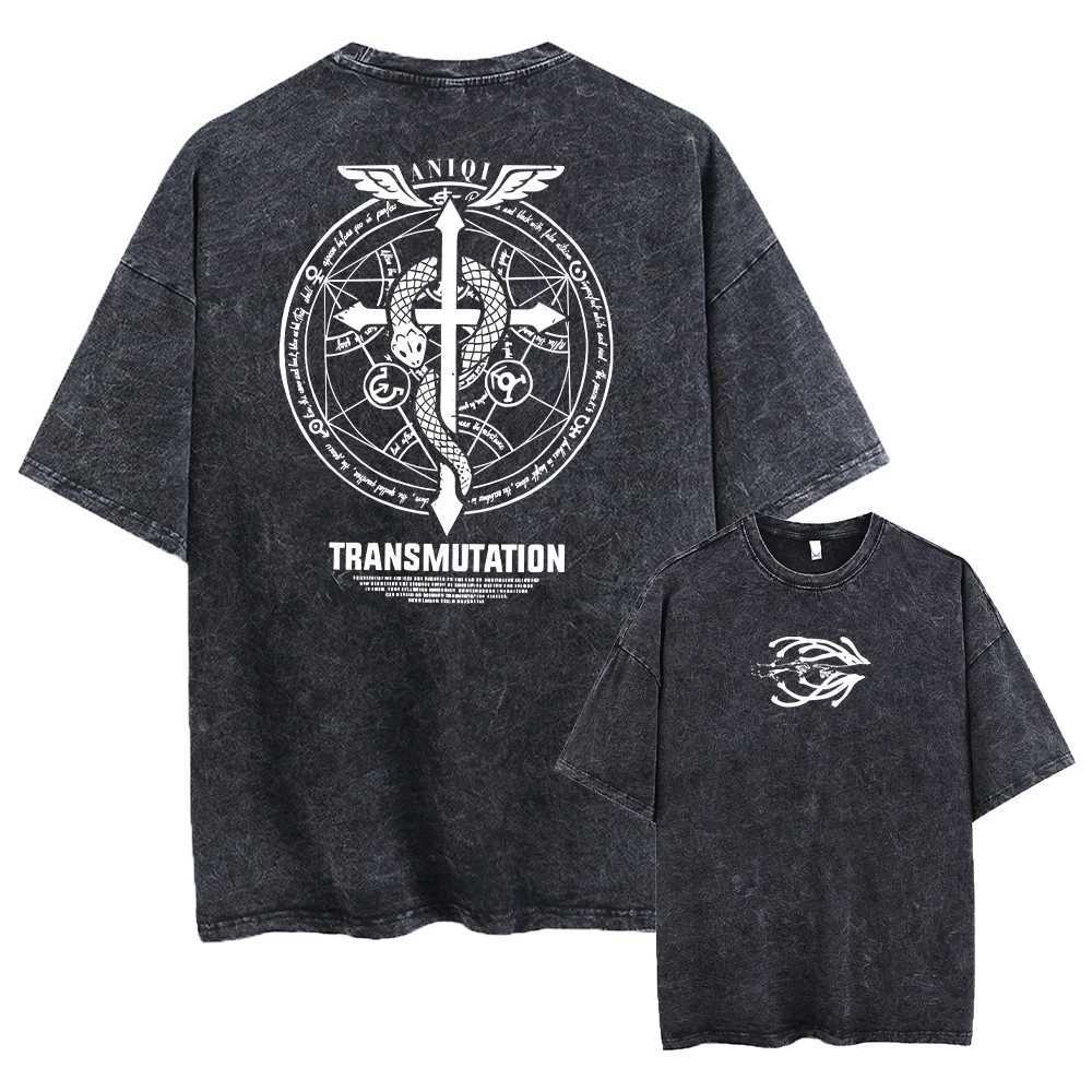 Men's T-Shirts All metal alchemist acid T-shirt mens print retro Harajuku style street wear performance short sleeved top unisex z250221