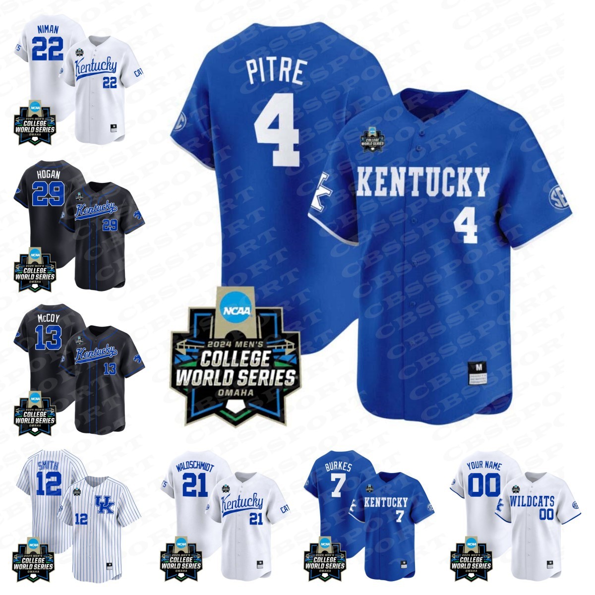 NCAA Kentucky 2024 College World Series Baseball Jersey College Wildcats Zeke Lewis Justin Olson Brett Marshall Kyle Music Jake Thompson Austin Schultz UK