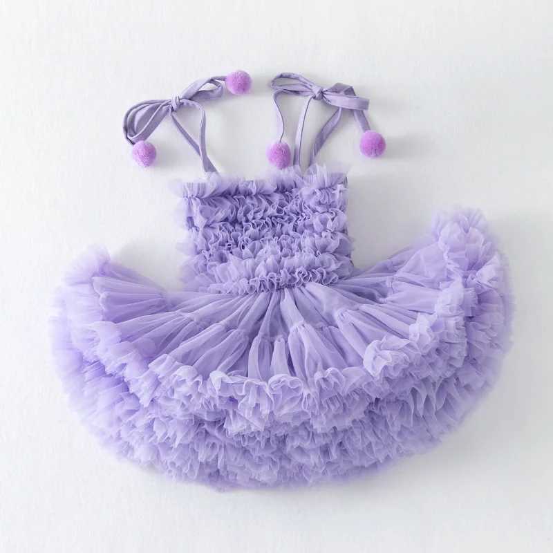 New Cute Baby Girl Clothes Solid Color Halter Fluffy Baby Girl Dress Sweet Baby TuTu Cake Dress Birthday Princess Weekly Frock X250220