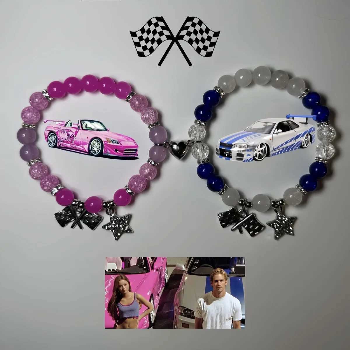 2PCS/set Fast And Furious Matching Bracelets For Couples Bracelets Cool Race Car Victory Banner BFF Beaded Bracelet Jewelry Gift W250221