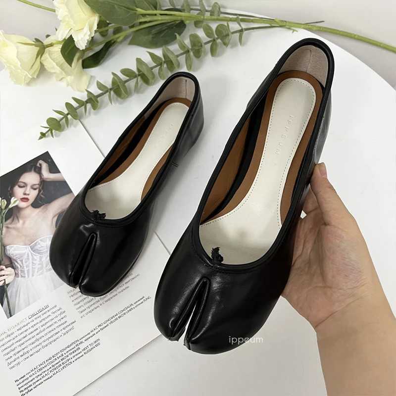 IPPEUM Tabis Black Ballets Flats Split Toe Mary Janes Plus Size 44 Dress Loafers Ballerina New Shoes Women Y250220