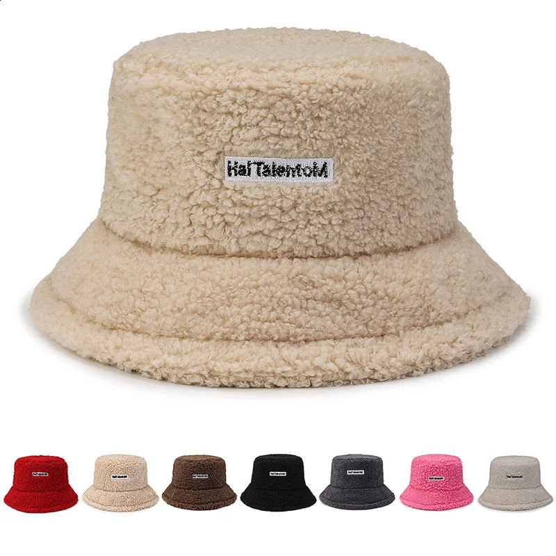 Womens Versatile Net Red Lamb Hair Fisherman Hat AutumnWinter Korean Fashion 250210