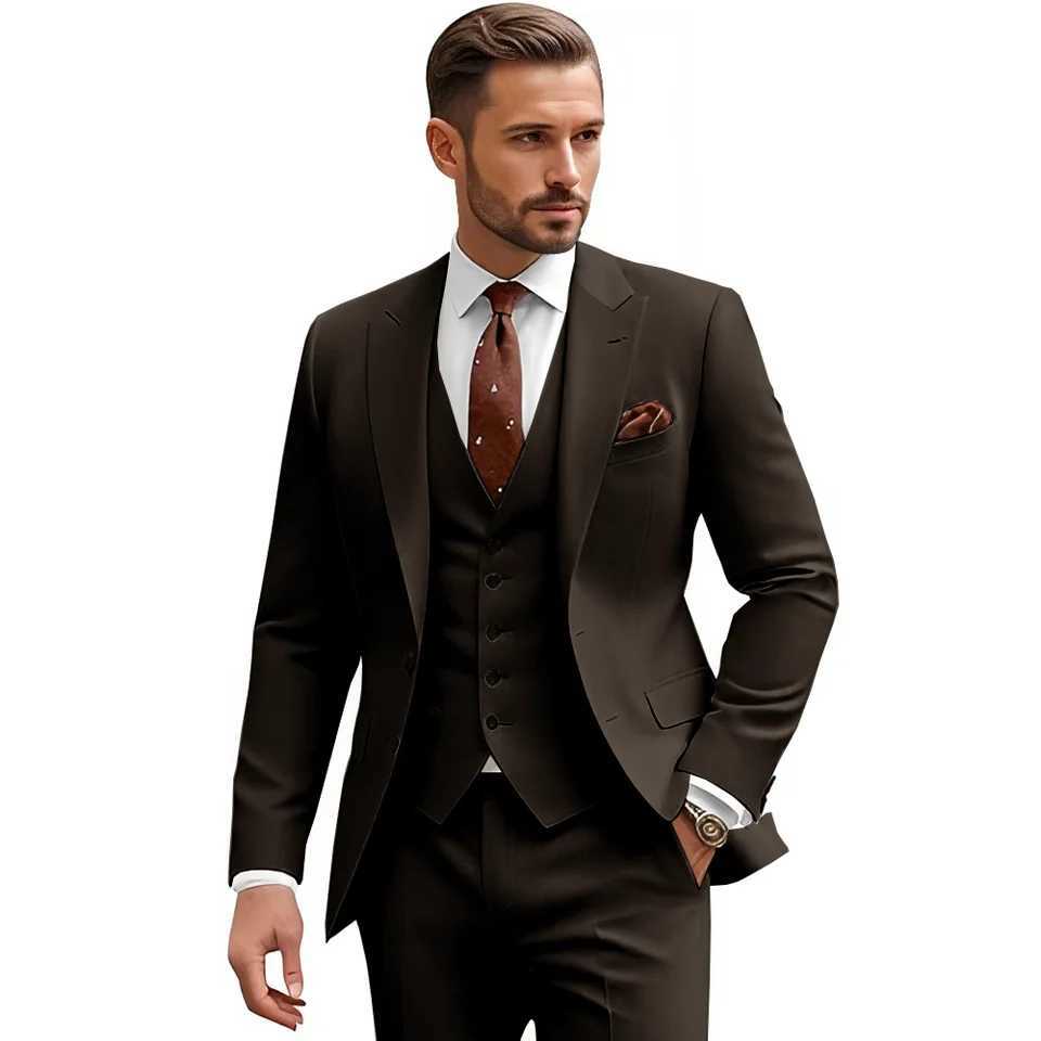 Mens Slim Fit 3 Piece Suit Sets Wedding Suits 2 Button Blazer Peak Lapel Solid Suit Single Breasted Vest Pants X250220