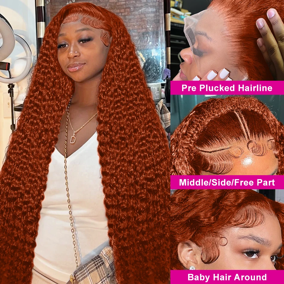200 Density 350 Orange Ginger Curly Human Hair For Women 13x6 Hd Lace Frontal Deep Wigs Brazilian Water Wave Color Wig