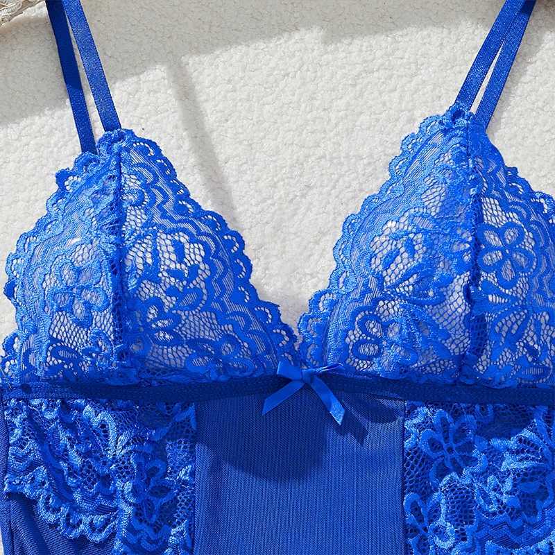 Sexy Women Lingerie Nightgown Set Sex See Through Sling Mini Sleepwear Thong Two-piece Outfit Erotic Costume Lace Babydoll DressXJ250220