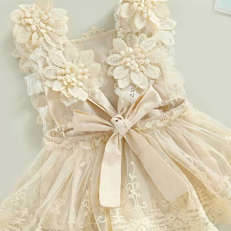 0-18months Baby Girls Romper Summer Sleeveless Square Neck Floral Lace Casual Infant Girls Bodysuit Tops + Head Band X250220