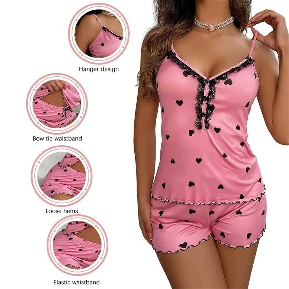 Pajama set Sexy Summer Two Pieces Women Pajamas Set Deep V-Neck Tops And Shorts Pajama Suit Ladies Sveless NightwearXJ250220