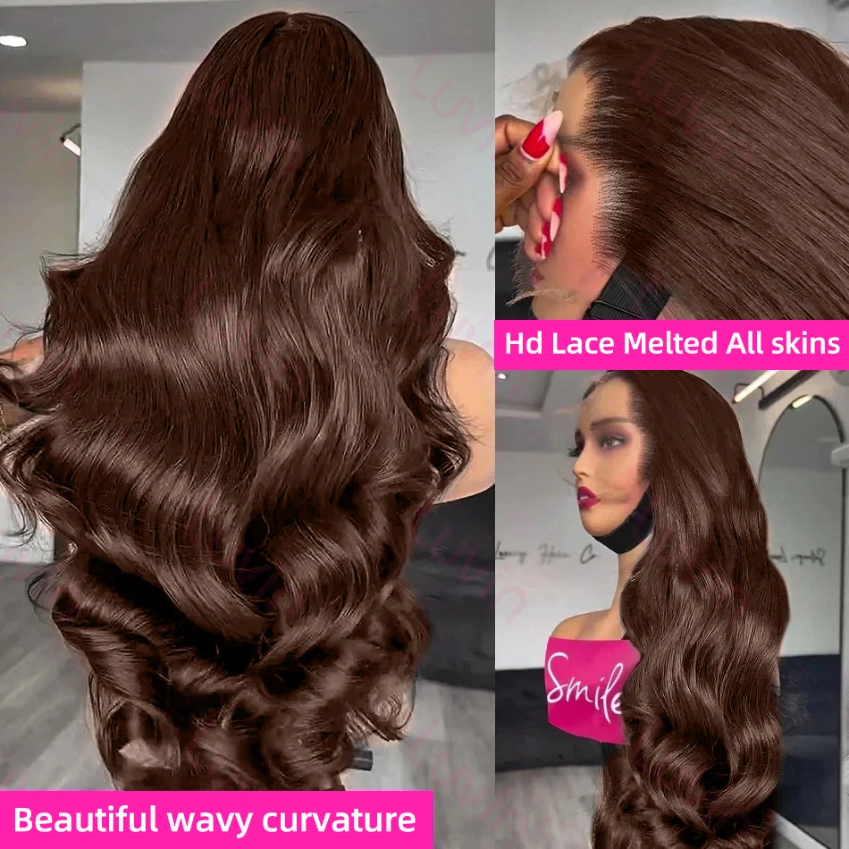 Free shipping 40 Inch Biazilian Chocolate Brown Body Wave 13x4 Transparent Lace Front Human Hair 200% Density Colored Synthetic Wig for Women