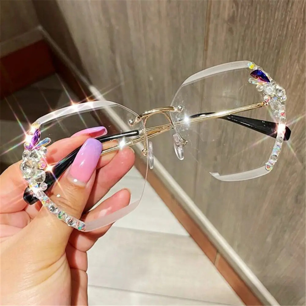 1PC Vintage Rimless n Irregular Rimless Rhinestone Sunglasses Women Men Retro Cutting Lens Gradient UV400 Eyewear 250214 - view 6