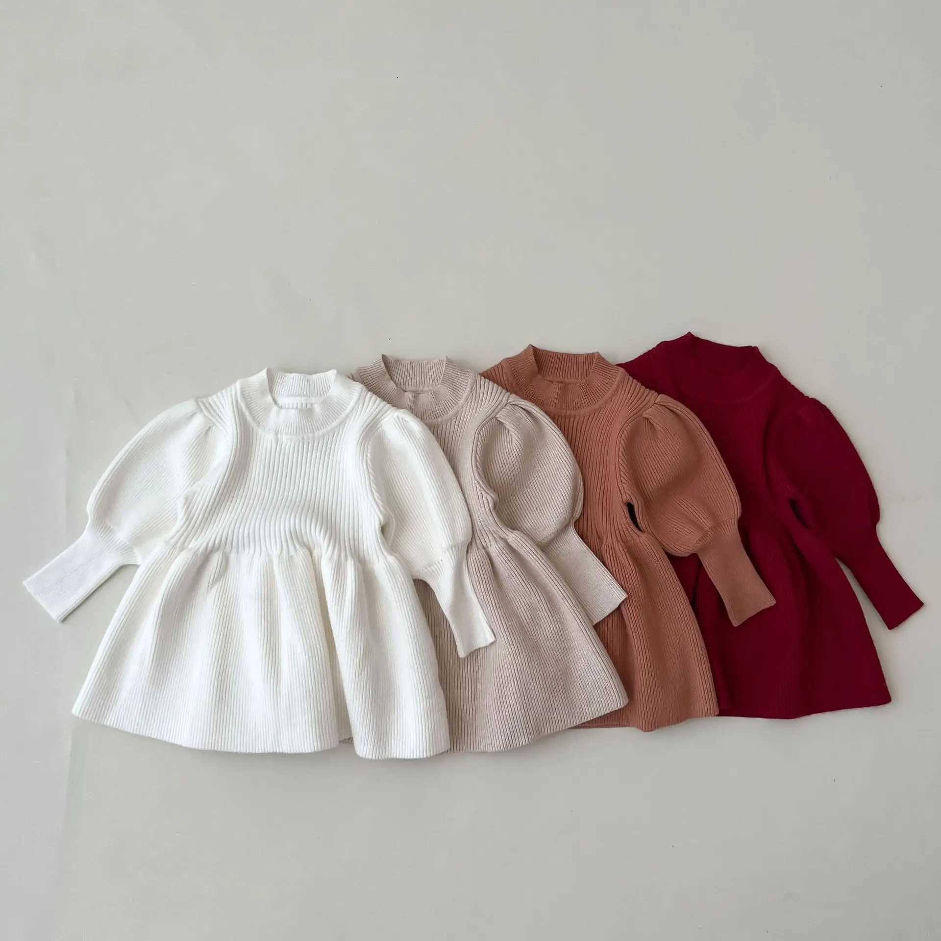 Autumn Winter Baby Girl Knitted Dress Baby Fashion Long Sleeve Princess Girl Sweater Dress Warm Cotton Toddler Girl Clothes X250220