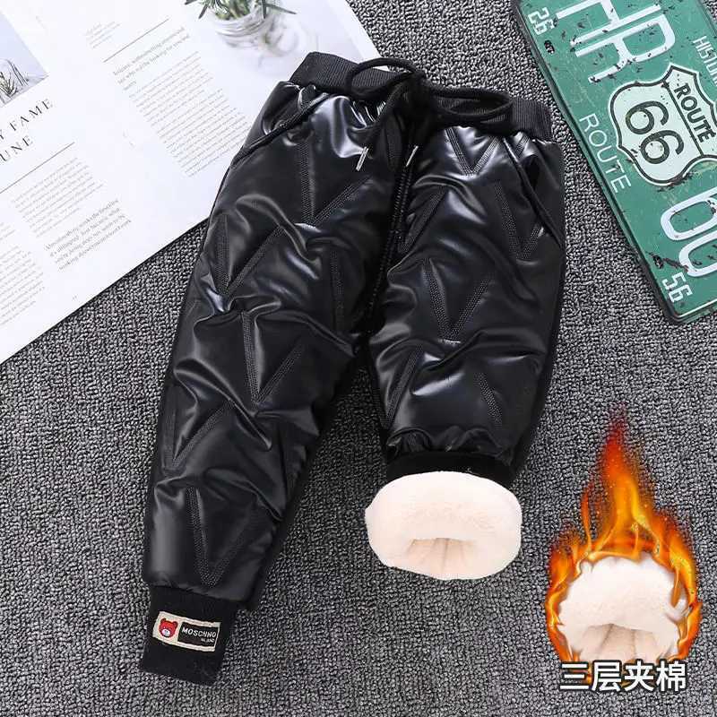 Childrens plush jeans 2023 autumn and winter new boys and girls loose casual cow pants baby warm pants1-6 years old Z250220