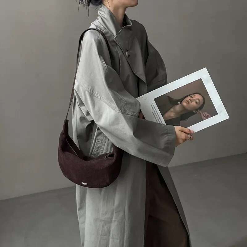 New Autumn Slouchy Style Half Moon Shoulder 2025 Top Layer Suede Cow Leather Women Crossbody Bag Quality Daily-Use Purse