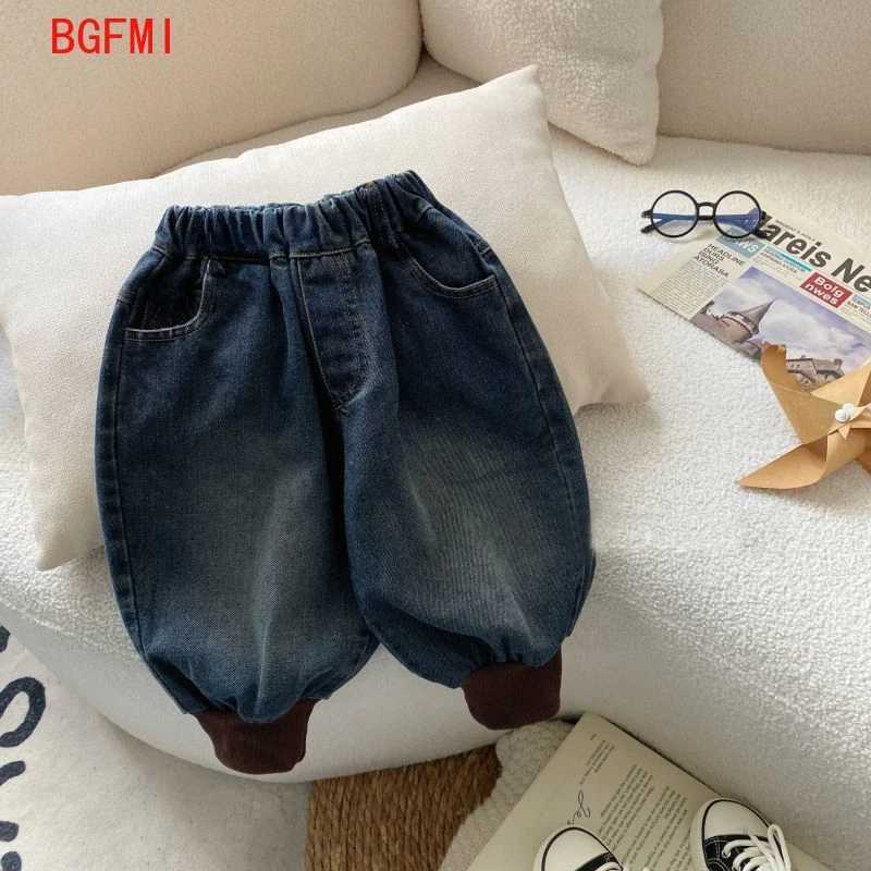 1-10 Y Childrens Velvet Jeans 2024 Korean Kids Autumn/Winter Plush Casual Baby Boys Pants Kids Boys Soft Thick Denirsm Trousers Z250220
